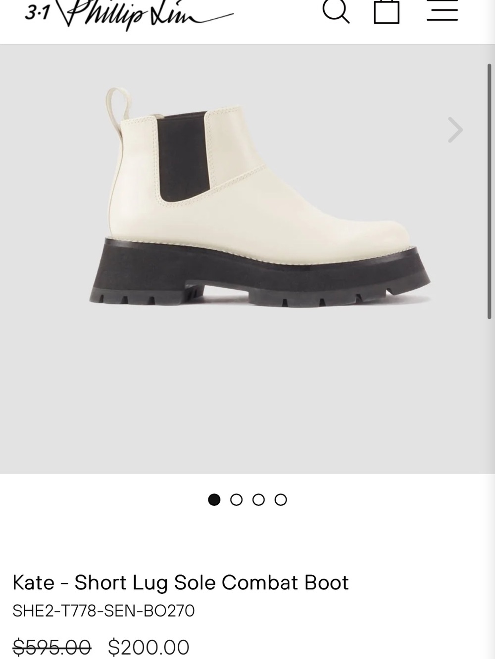 3.1 Philip Lim Kate Short Lug Sole Combat Boot in Bone